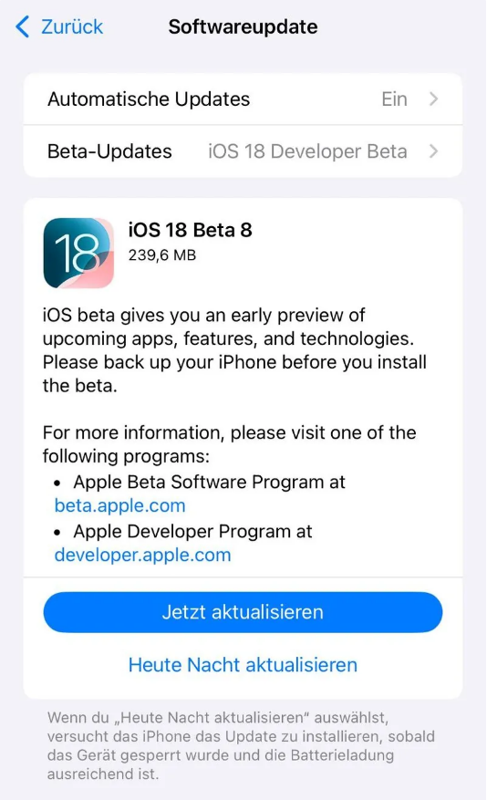 紫阳苹果手机维修分享苹果 iOS / iPadOS 18 开发者预览版 Beta 8 发布 